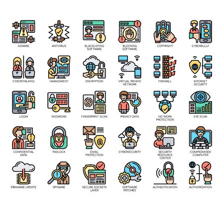 Set of internet security thin line and pixel perfect icons for any web and app project.のイラスト素材