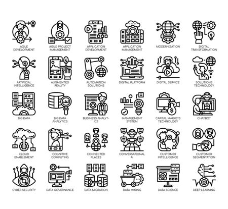 Set of digital economy thin line and pixel perfect icons for any web and app project.のイラスト素材