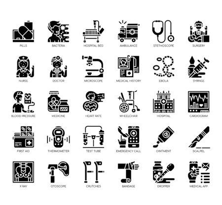 Set of hospital thin line and pixel perfect icons for any web and app project.のイラスト素材