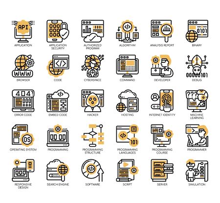 Set of programming thin line and pixel perfect icons for any web and app project.のイラスト素材