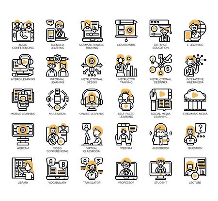 Set of online learning thin line and pixel perfect icons for any web and app project.のイラスト素材