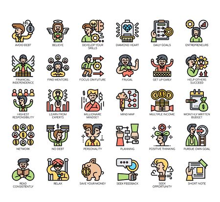 Set of millionaire habit thin line and pixel perfect icons for any web and app project.のイラスト素材