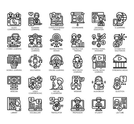 Set of online learning thin line and pixel perfect icons for any web and app project.のイラスト素材