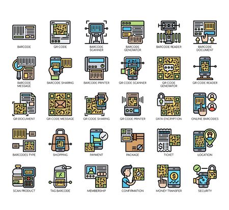 Set of barcode and qr code thin line and pixel perfect icons for any web and app project.のイラスト素材