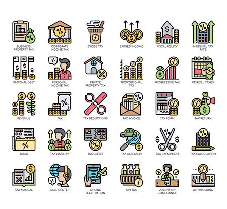 Set of taxation thin line and pixel perfect icons for any web and app project.のイラスト素材