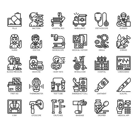 Set of hospital thin line and pixel perfect icons for any web and app project.のイラスト素材