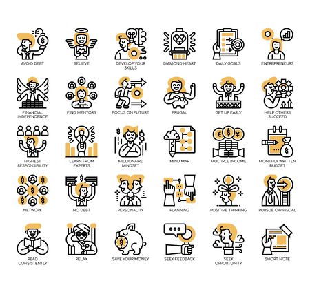 Set of millionaire habit thin line and pixel perfect icons for any web and app project.のイラスト素材