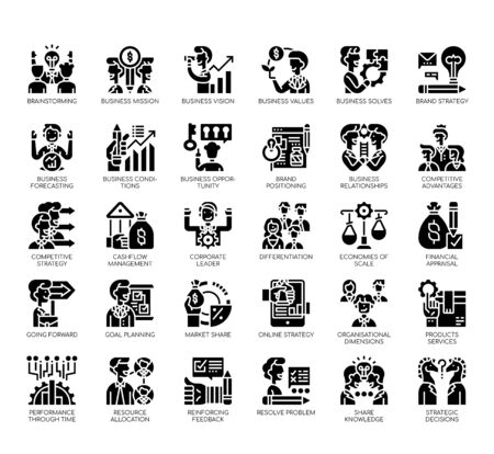 Set of business strategy thin line and pixel perfect icons for any web and app project.のイラスト素材