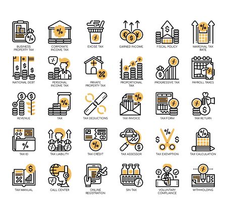 Set of taxation thin line and pixel perfect icons for any web and app project.のイラスト素材