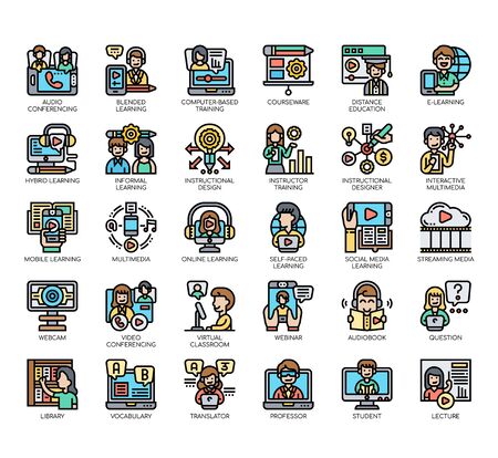 Set of online learning thin line and pixel perfect icons for any web and app project.のイラスト素材