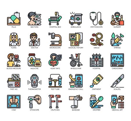 Set of hospital thin line and pixel perfect icons for any web and app project.のイラスト素材