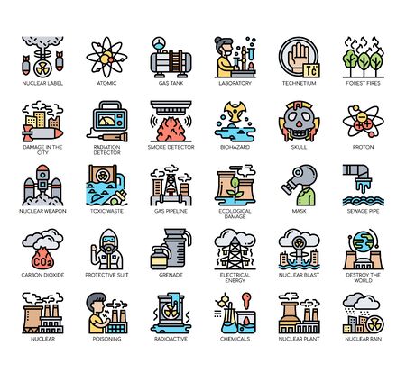 Set of nuclear thin line and pixel perfect icons for any web and app project.のイラスト素材