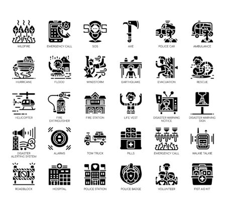 Set of emergency thin line and pixel perfect icons for any web and app project.のイラスト素材
