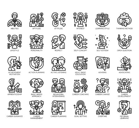 Set of career advancement thin line and pixel perfect icons for any web and app project.のイラスト素材