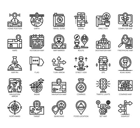 Set of map and navigation thin line and pixel perfect icons for any web and app project.のイラスト素材
