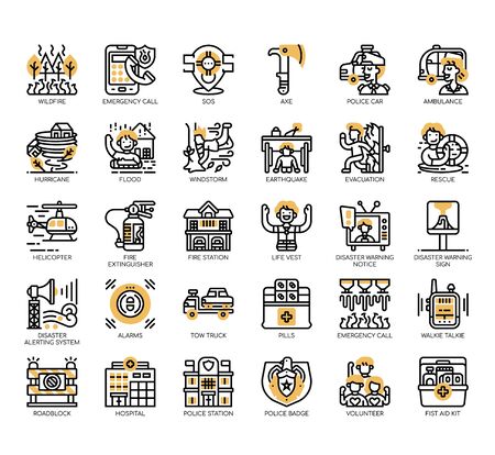 Set of emergency thin line and pixel perfect icons for any web and app project.のイラスト素材