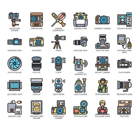 Set of photographhy thin line and pixel perfect icons for any web and app project.のイラスト素材