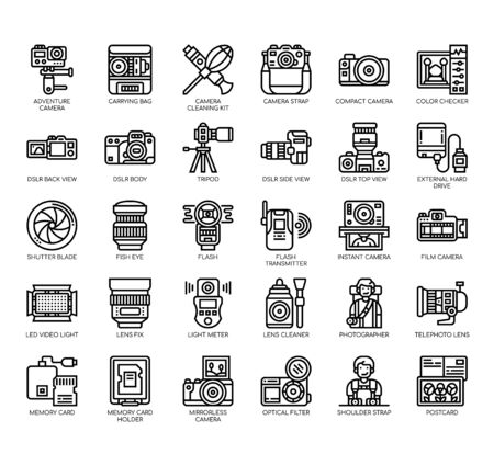 Set of photographhy thin line and pixel perfect icons for any web and app project.のイラスト素材