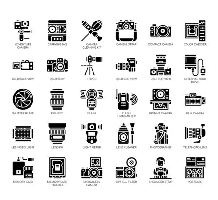 Set of photographhy thin line and pixel perfect icons for any web and app project.のイラスト素材
