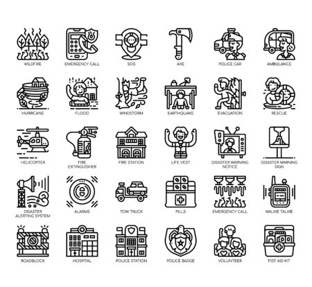 Set of emergency thin line and pixel perfect icons for any web and app project.のイラスト素材