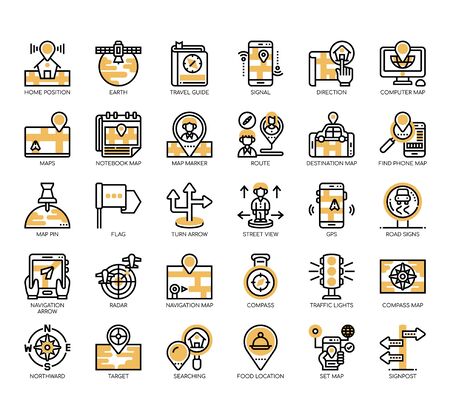 Set of map and navigation thin line and pixel perfect icons for any web and app project.のイラスト素材