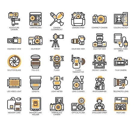 Set of photography thin line and pixel perfect icons for any web and app project.のイラスト素材