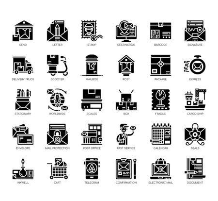 Set of postal service thin line and pixel perfect icons for any web and app project.のイラスト素材