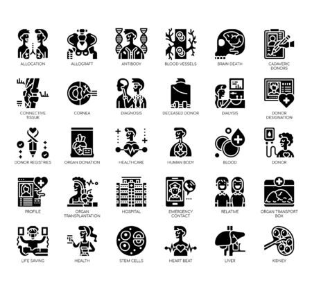 Set of organ donation thin line and pixel perfect icons for any web and app project.のイラスト素材