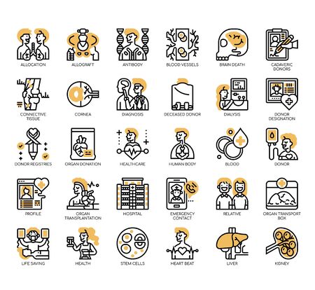 Set of organ donation thin line and pixel perfect icons for any web and app project.のイラスト素材