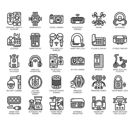 Set of gadget thin line and pixel perfect icons for any web and app project.のイラスト素材