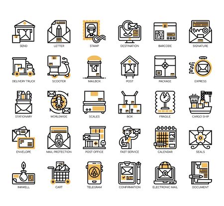 Set of postal service thin line and pixel perfect icons for any web and app project.のイラスト素材