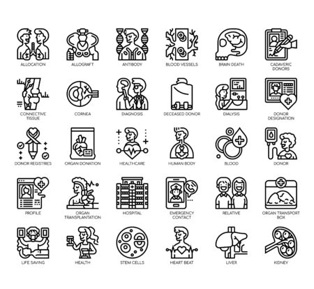Set of organ donation thin line and pixel perfect icons for any web and app project.のイラスト素材