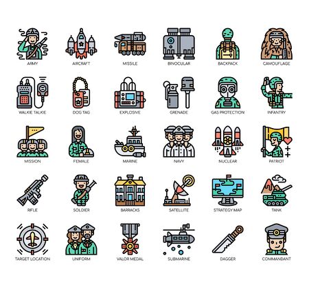 Set of military thin line and pixel perfect icons for any web and app project.のイラスト素材