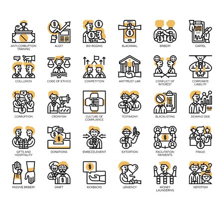 Set of business corruption thin line and pixel perfect icons for any web and app project.のイラスト素材