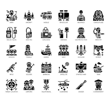 Set of military thin line and pixel perfect icons for any web and app project.のイラスト素材