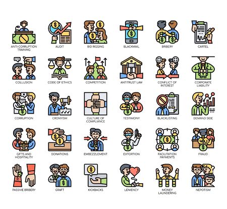 Set of business corruption thin line and pixel perfect icons for any web and app project.のイラスト素材