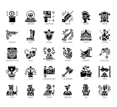 Set of game element thin line and pixel perfect icons for any web and app project.のイラスト素材