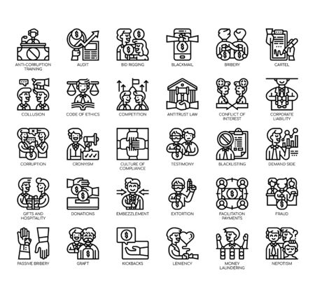Set of business corruption thin line and pixel perfect icons for any web and app project.のイラスト素材