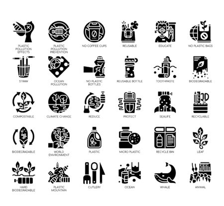 Set of Plastic pollution thin line and pixel perfect icons for any web and app project.のイラスト素材