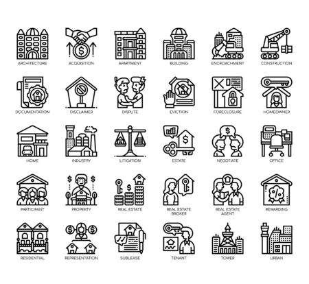 Set of real estate thin line and pixel perfect icons for any web and app project.のイラスト素材