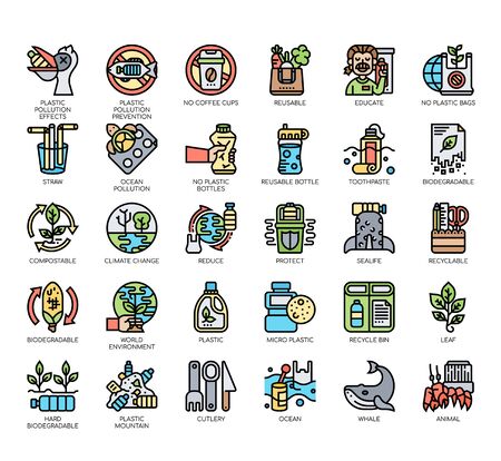 Set of Plastic pollution thin line and pixel perfect icons for any web and app project.のイラスト素材
