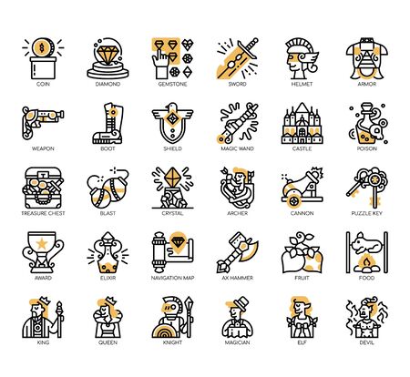 Set of game element thin line and pixel perfect icons for any web and app project.のイラスト素材
