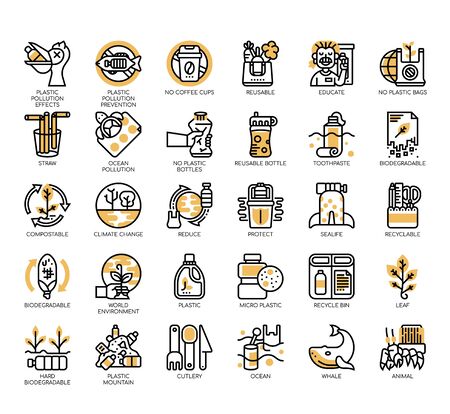 Set of Plastic pollution thin line and pixel perfect icons for any web and app project.のイラスト素材