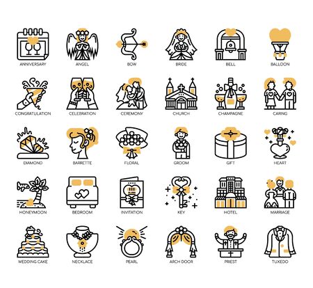 Set of wedding thin line and pixel perfect icons for any web and app project.のイラスト素材
