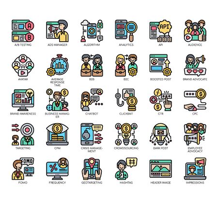Set of social media strategy thin line and pixel perfect icons for any web and app project.のイラスト素材