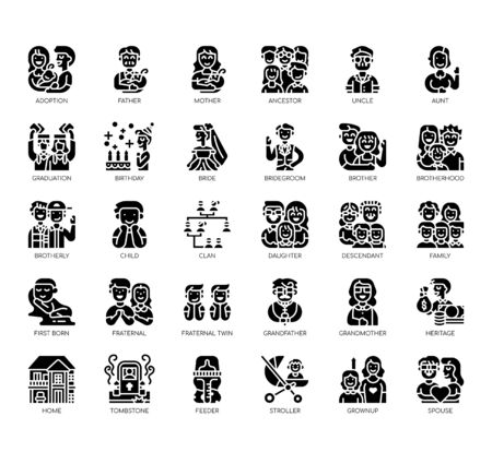 Set of Family thin line and pixel perfect icons for any web and app project.のイラスト素材