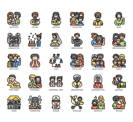 Set of Family thin line and pixel perfect icons for any web and app project.のイラスト素材
