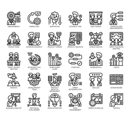 Set of scrum process thin line and pixel perfect icons for any web and app project.のイラスト素材