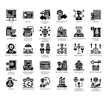 Set of type of investment thin line and pixel perfect icons for any web and app project.のイラスト素材