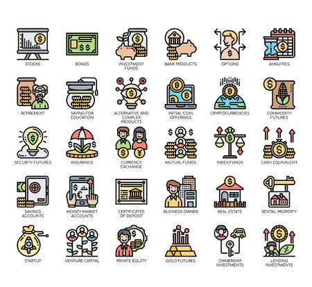 Set of type of investment thin line and pixel perfect icons for any web and app project.のイラスト素材